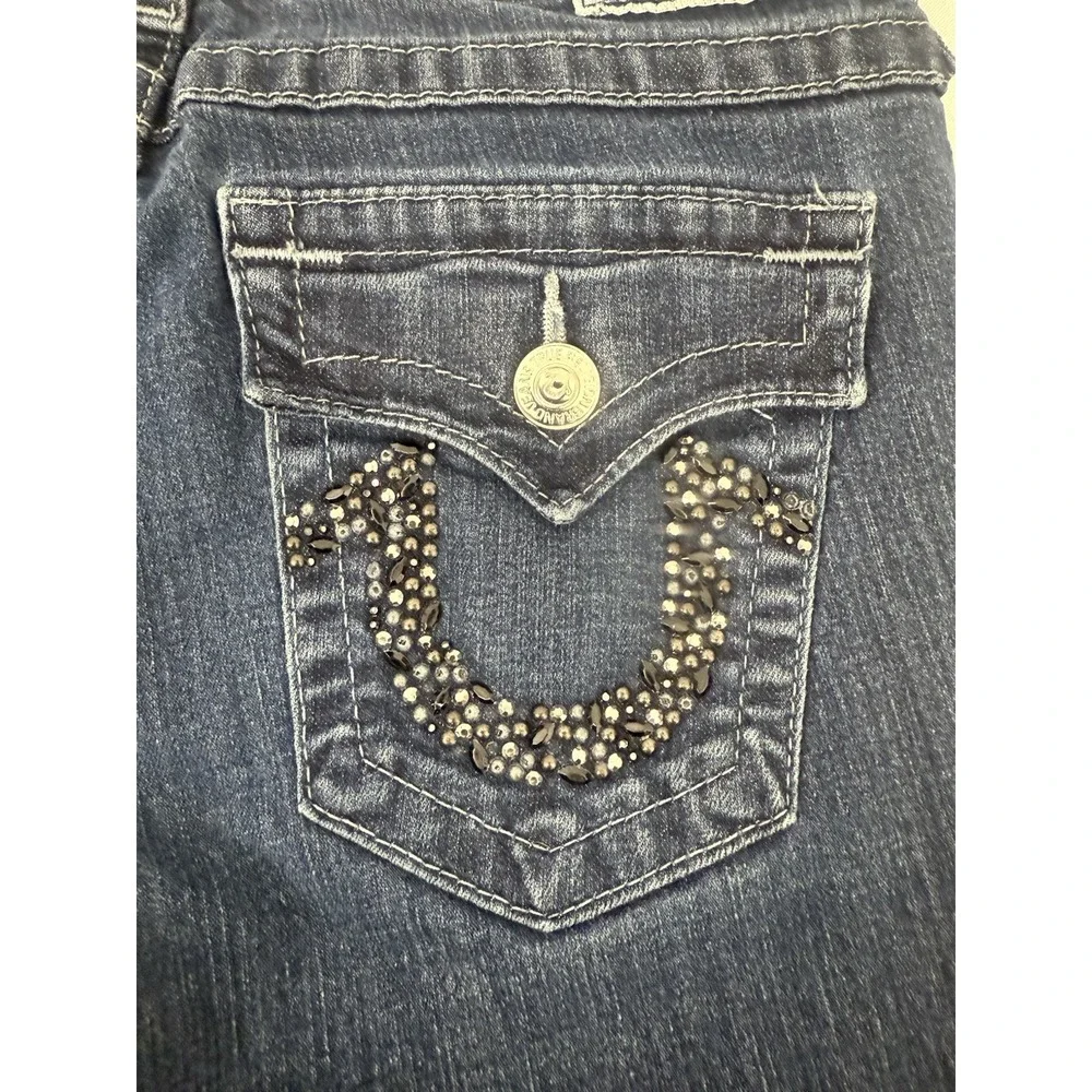 True Religion Straight Jeans Womens 29x32 Blue Dark Low Rise‎ Y2K  *FLAWS